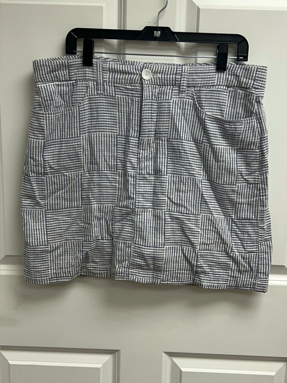 Croft & Barrow Blue White Seersucker Patchwork Cotton Mini Skirt skort Size 14